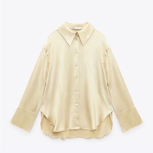 Zara flowy satin effect shirt in soft gold color NWT